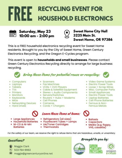 Sweet Home Electronics Recycling Info Sheet Sweet Home Electronics Recycling Info Sheet